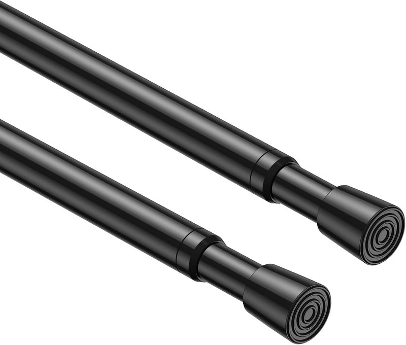 MEXAU 2PCS Small Tension Curtain Rod 27 to 46 Inch,Black Short Curtain Rods No Drilling,Loaded Expandable Spring Curtain Rods for Windows Kitchen,Closet,Cupboard,Door,Bookshelf - Image 1